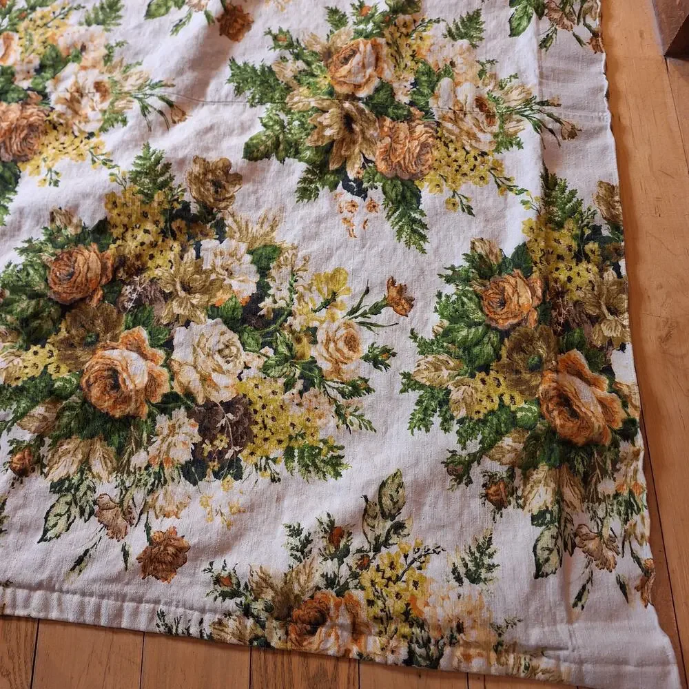 Vintage handmade floral huge curtain panel 72x72 roses moody cottage MCM granny